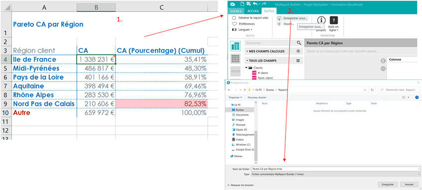 Les imports de rapports dans MyReport BE Builder dans Page / Center
