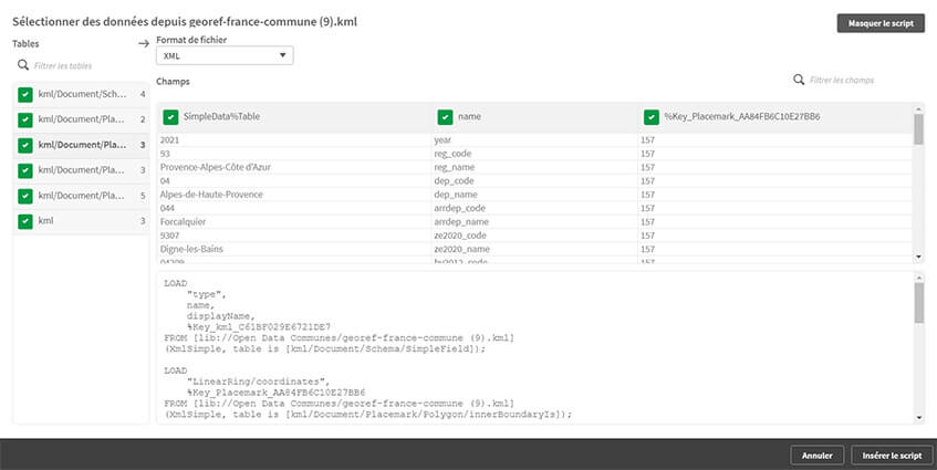 Utilisation du KML dans la cartographie native de Qlik Sense