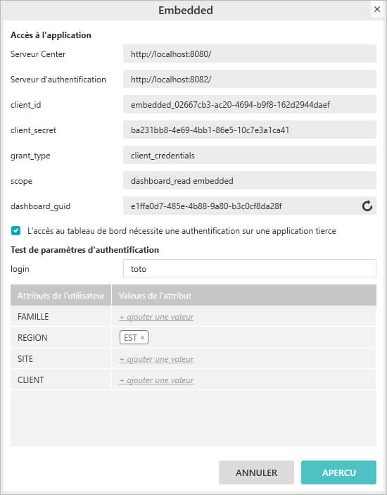 Rapport embedded dans MyReport
