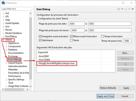 Vulnérabilité Apache Log4j 2 pour Talend